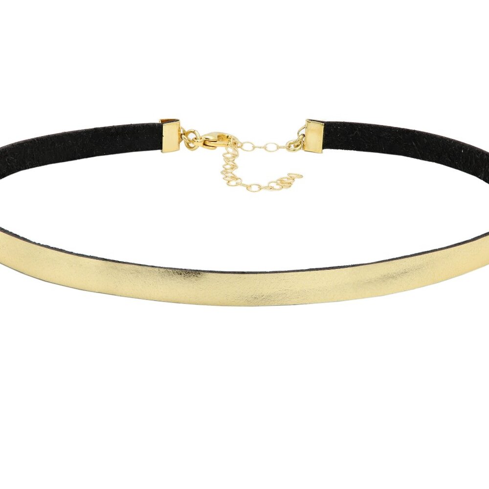 Genuine Leather Choker From Italy Gold tone coating film Adjustable